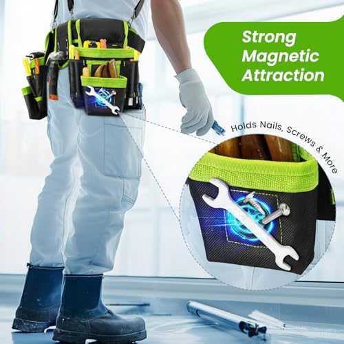 Professional Tool Belt for Men, Magnetic Tool Pouch with Suspenders