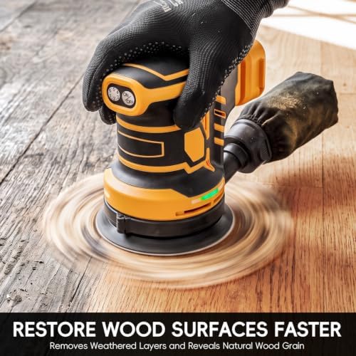 Cordless 5-Inch Random Orbital Sander Compatible with DeWalt 20V Battery