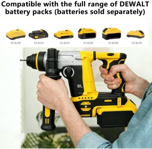 Cordless Hammer Drill for Dewalt Battery, SDS Plus Brushless Rotary Hammer Drill with 2 Mode Operation, 3 Drill Bits, Safety Goggles and Gloves, Suitable for Concrete, Masonry, Wood, Metal(No Battery)