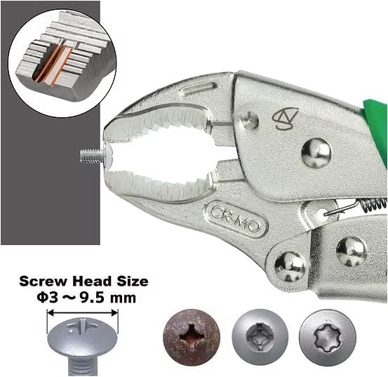 ENGINEER 7.5" Screw Removal Locking Pliers PZ-65. Secure Hold, Quick Release. Grip & Remove Stripped Screws.