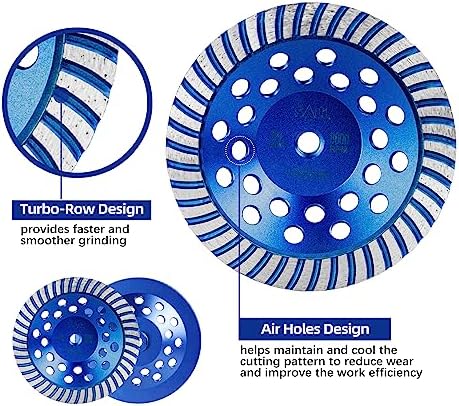 SALI 7 Inch Concrete Grinding Wheels 43 Turbo Diamond Segments 5/8-11 Arbor Diamond Grinding Wheel Fit for Paint, Epoxy, Mastic, Coating Removal