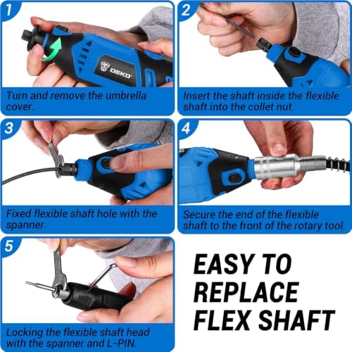 DEKOPRO Rotary Tool Kit, 1.5-Amp Corded Power Rotary Tools with 42" Flex Shaft, 6 Variable Speed, 8,000-35,000 RPM, 129 Pcs Accessories Kit for Cutting, Sanding, Grinding, Carving & DIY Projects Blue