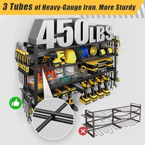 4-Tier Power Tool Organizer Wall Mount, 450LBS Capacity, 8 Drill Holders