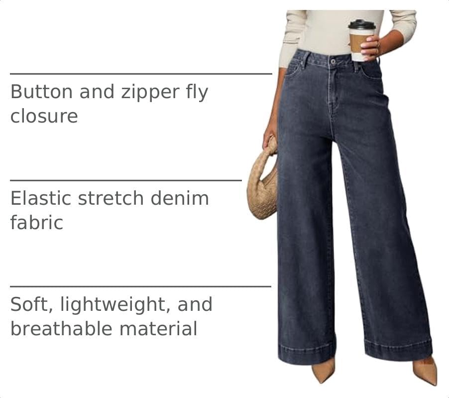 Dokotoo Women's Casual High Waisted Jeans Stretch Wide Leg Loose Denim Pant