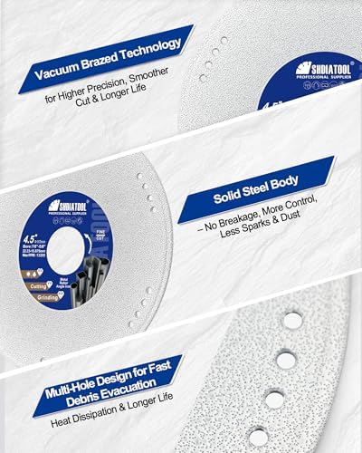 SHDIATOOL 4-1/2 Inch Diamond Metal Cutting Wheel 3PCS, Vacuum Brazed Cut Off & Grinding Disc for Angle Grinder, Cuts Rebar Steel Stainless Aluminum, 7/8" Arbor with Reducer Ring