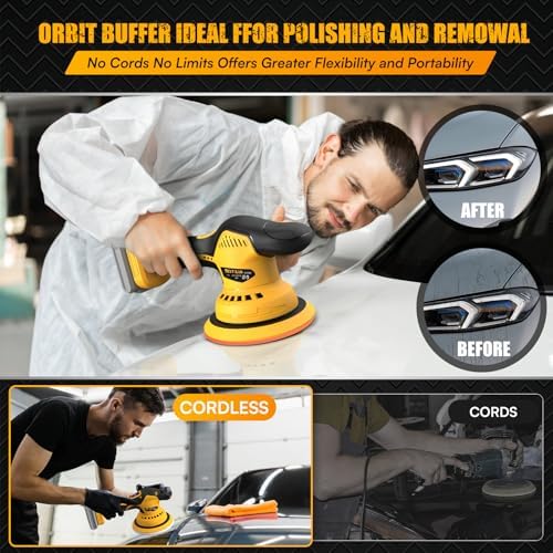 Cordless Car Buffer Polisher Kit Compatible with Dewalt 20V Battery(NO Battery),6" Brushless DA Random Polishing Machine, 8 Variable Speed 5500RPM for Car Detailing,14Pcs Accessories