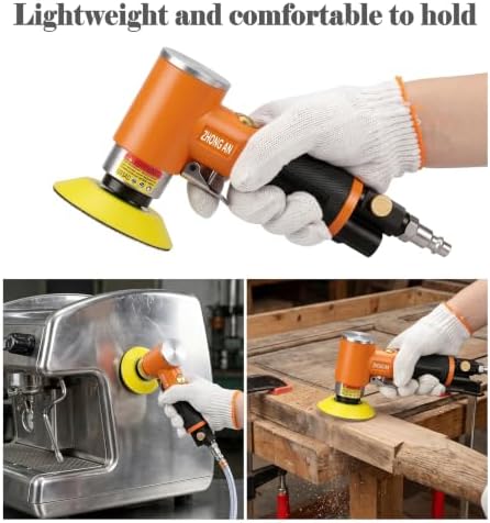 2 & 3 Inch Random Orbital Air Sander, 13,000 RPM Pneumatic DA Mini Sander with Polishing Pads and Sanding Discs, Air Polisher Tool for Auto Detailing, Woodworking, Orange