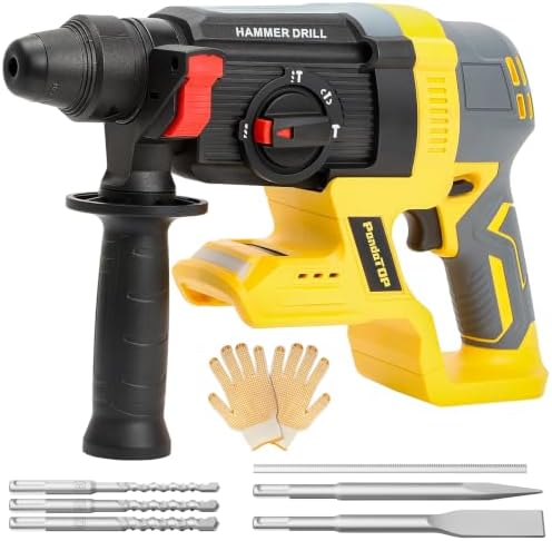 SDS Plus Cordless Rotary Hammer Drill for De-walt 20v Max Battery, Hammer Drill 20v Brushless for Concrete/Masonry/Wood/Metal, Rotomartillo, 4 Functions, 5 Drills with Gloves (Battery Not Included)