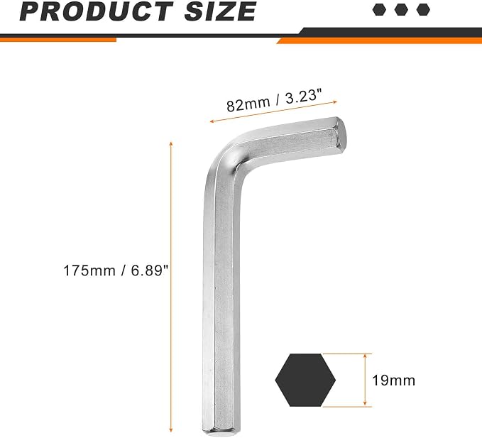 HARFINGTON 3pcs Hex Key Wrench 19mm Cr-V Steel L-Shape Hexagon Metric Wrenches Repairing Tool for Home DIY Bike Motorcycle Repair, Silver