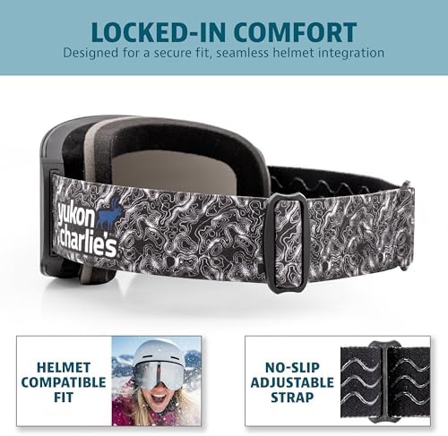 Yukon Charlie's Ropeline Adult Snow Goggles - Removable Magnetic Cylindrical Lens - Boosted Contrast, Reduced Glare, Anti-Fog