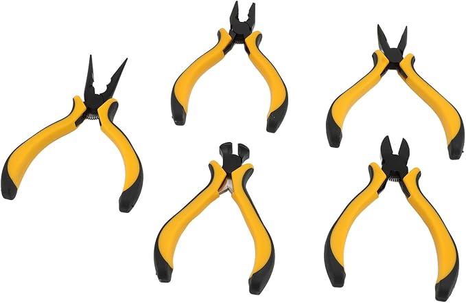 Naroote 5pcs Pliers Set with Wood Pallet, Beech and Metal Watch Repair Pliers Set, Heat Treated Blades, Effort Saving Grip, Wire Cutting for Jewelry Repair Hobby Users