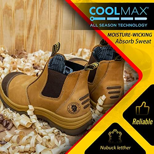 ROCKROOSTER Mens Work Boots, 6 inch Steel Toe, Pull On Safety Leather Chelsea Work Shoes Static Dissipative(AK227, AK222)