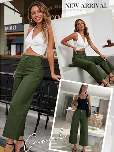MOHHOM Women’s High Waisted Wide Leg Cropped Pants Stretchy Business Casual Work Pants with Pockets