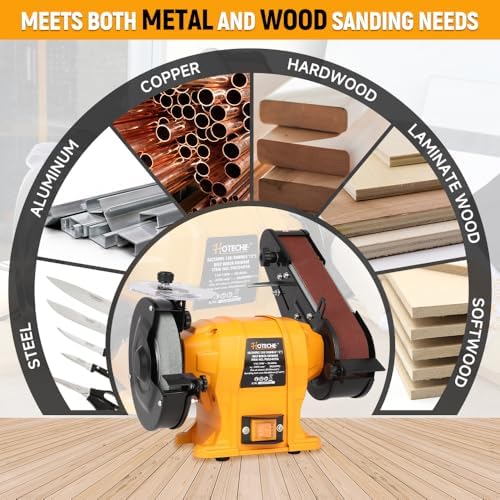 Hoteche 6" Bench Grinder & 2" x 27" Belt Sander Combo - 250W Dual Power Tool for Metal/Wood Grinding, Sharpening & Sanding