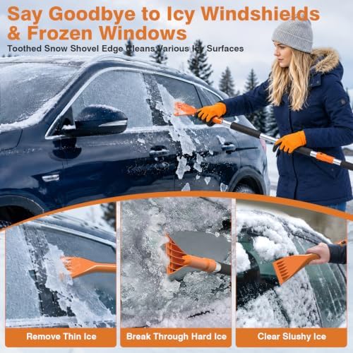 Upgraded 63" Extra Long Snow Brush with Ice Scraper for Car Windshield