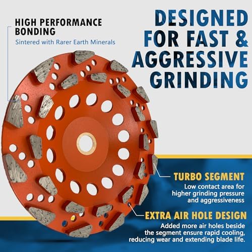 7" High Performance Diamond Grinding Wheels, 7/8"-5/8" Non-Threaded Arbor