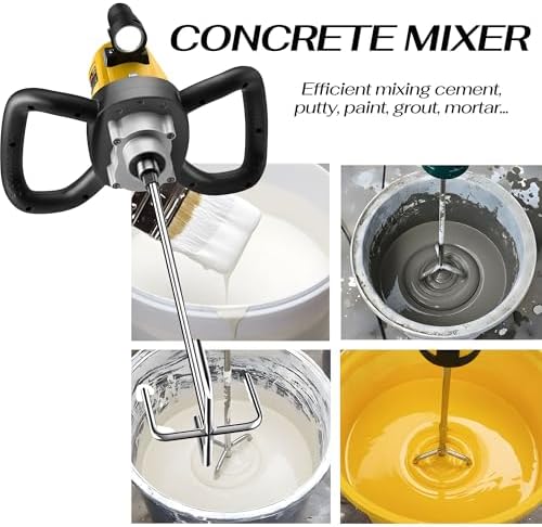 Concrete Trowel, 80-200RPM Electric Concrete Trowel with Concrete Mixer, Extension Rod, Grinding Discs for Floor Wall Plaster Mortar Putty Cement Finishing Polishing Sander Machine