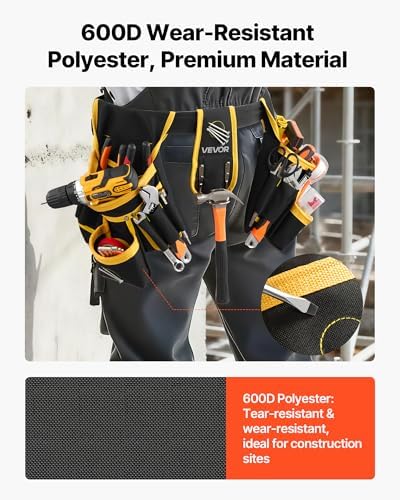 VEVOR Tool Belt, Magnetic Tool Pouch for Men, 28 Pockets Heavy Duty Adjustable Utility Belt Detachable Work Bag for Electrician, Carpenter, Construction, Work Apron Organizer, Waist Adjust 31 to 48in