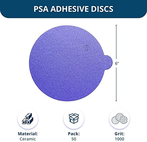 Benchmark Abrasives PSA No Hole 6 Inch Sanding Discs with Premium Ceramic Purple Automotive Orbital Sander Sandpaper 6 Inch Sanding Disc Self Stick Surface Blending Rust Removal (50 Pack), 1000 Grit