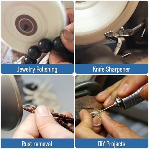 Jewelry Polisher, Adjustable Digital Display Bench Buffer, Dental Bench Polisher, Including Cotton Cloth Polishing Wheel, Abrasive Fiber Wheel, Grinding Wheel, Safety Glass, Polishing Paste, etc.