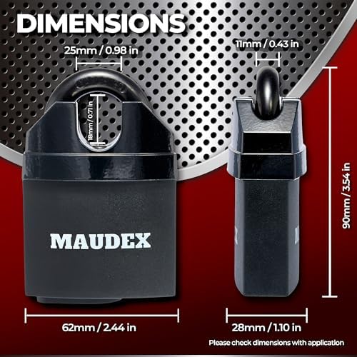 Maudex® MDL60 High Security Padlock for Outdoor Use - [10 Keys] - [Anti Drill, Anti Pick Cylinder] - Ideal Lock for Storage Unit, Shed, Gate, Container with 0.67” Shackle Clearance (Pack of 2)
