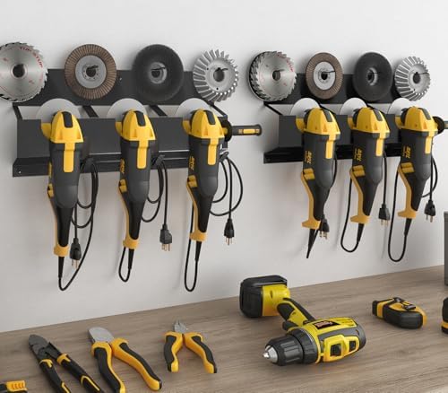 SOYEEZE Angle Grinder Holder, Angle Grinder Tool Stand for Milwaukee/Dewalt 2 Pack, 6 Bay Tool Storage Rack, Wall Mount Bracket for Cutters Polishers, Garage and Workspace