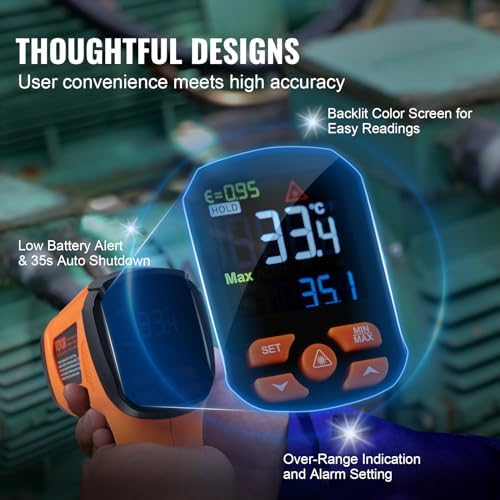 VEVOR Infrared Thermometer, -40°F~2732°F Dual Laser Temperature Gun Non-Contact, Handheld IR Heat Temperature Gun & Adjustable Emissivity for Metal Smelting/Cooking/Pizza Oven/Engine (Not for Human)