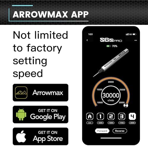 AM ARROWMAX Mini Engraving Pen, Rotary Tool with 42 Bits, Aluminum Case, Smart Motion Control, OLED, APP, Magnetic Charger, Tool Bag, Engraving Pen for Jewelry, Wood, Glass, Carving (SGS PRO Plus)