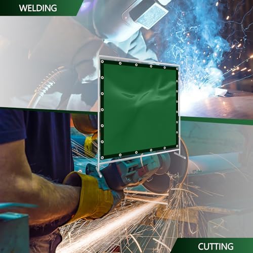 2 Pack Welding Curtain Safety Screen with Fixed Belt, 6 x 6ft Green, Fire Resistant Transparent Vinyl Welding Shield for UV and Blue Light Protection