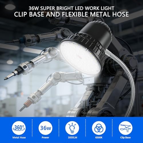 Clamp Light, 3000 Lumen Work Light with Strong Metal Clamp Base for Office, Crafting, Woodworking Shop, Garage Workbench, Lathe and Sewing, Bright Task Lighting, 98-inch Extended Cord, Silver