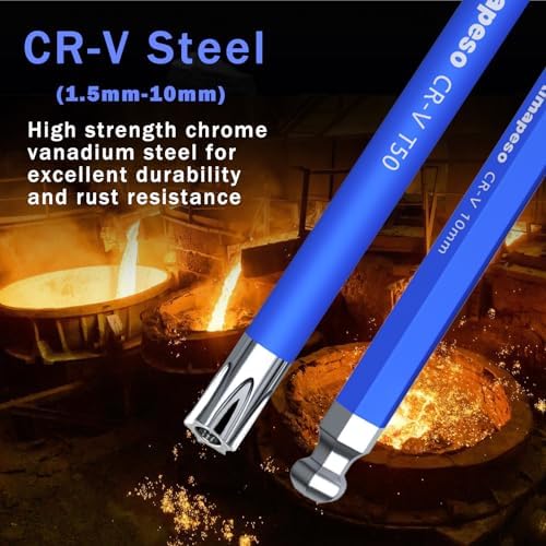 18 PCS Allen Key Set Torx and Metric Allen Wrenches Set Long Arm Ball End with T-Handle L-Hex Key Set Metric Hex Key Set 1.5 to 10mm Torx Star Key Set T10 to T50