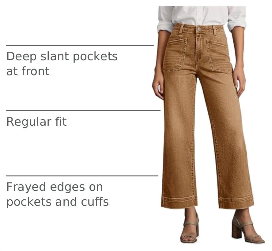 Cicy Bell Womens Cropped Wide Leg Jeans High Waisted Baggy Denim Ankle Pant