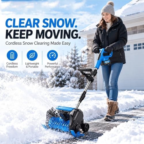 Cordless Snow Blower Electric Snow Shovel, 4.7kg Lightweight Handheld Snow, 30cm Push Snow Sweeper, Quiet Single Stage Snow Removal Machine for Driveway Sidewalk Steps.