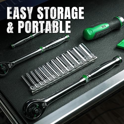 SK Tools USA 1/4"Drive Socket Set, Deep Metric Sockets, 13-Piece 4-15mm | 6 Point, SuperKrome Finish, Premium CR-V Steel, with Storage Rail