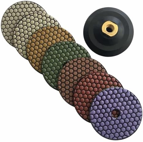 4" Dry Stone Polishing Pads with Rubber Backer, 50-3000 Grit