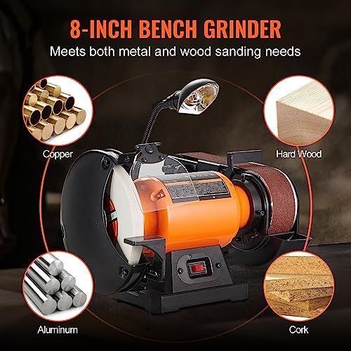 VEVOR 8 Inch Bench Grinder, Bench Grinder Sander with 2 x28 Inch Belt Sander Combo and 2.5A Induction Motor for Metalworking Sharpening Grinding