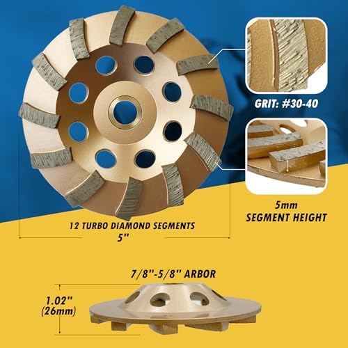 5" Diamond Grinding Wheel for Concrete Masonry 12 Segments 7/8"-5/8"