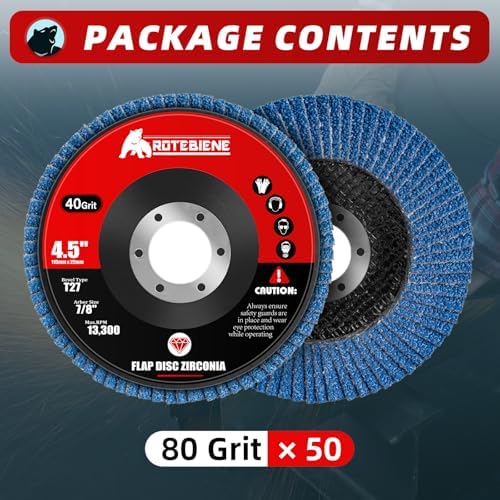 50 Pack 80 Grit T29 Zirconia Flap Discs 4.5" x 7/8" T27 for 4 1/2 Inch Angle Grinder Flap Wheels Heavy-Duty Grinding & Sanding Discs for Metal, Wood, Stainless Steel