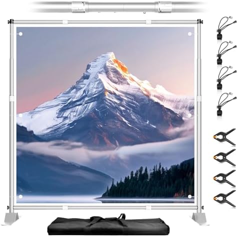 8x8FT Banner Stand, Heavy Duty Step and Repeat Stand, Silver