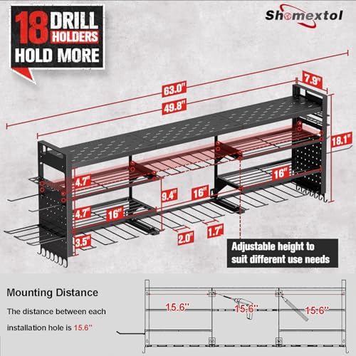 49.8" Power Tool Organizer Wall Mount,Holds 18 Cordless Drills