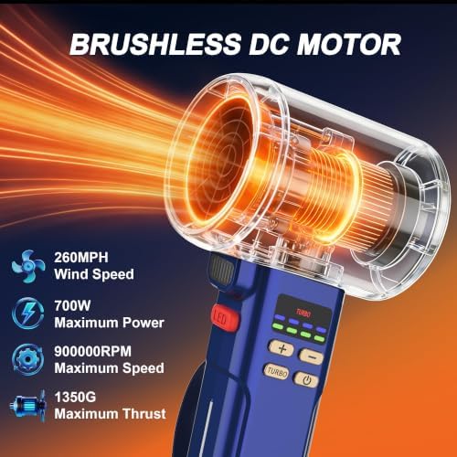 730PRO Car Blower for Drying Cordless | Up to 260MPH 740CFM Turbo Dryer Air Leaf Blower | Detachable Handle, 3.5H Type-C 2A Fast Charge, 5 Speeds, for Car/Hood/Yard/Sawdust/Fluffy Snow