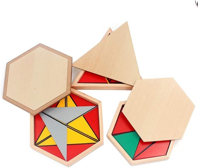 Montessori Wood Math Geometry Shape Teaching Aids Constructive Triangles Rectangular Pentagon 5 Sets Early Preschool Educational Toys