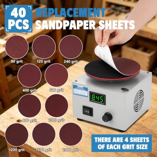 MXBAOHENG Mini Bench Disc Sander 6" Sanding Disc Machine w/ 40 Sandpapers