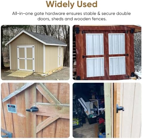 9-Piece Heavy Duty Shed Door Hardware Kit – 6.5" Black Powder Coated Iron T-Handle Lock with Keys + 6 Anti-Sag Hinges + 2 Barrel Bolts for Outdoor Sheds, Barns & Wooden Fence Gates