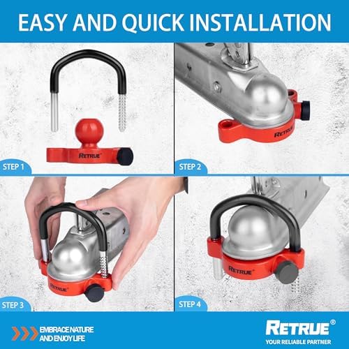RETRUE Universal Trailer Coupler Hitch Lock, Waterproof Cover & Cap, Red