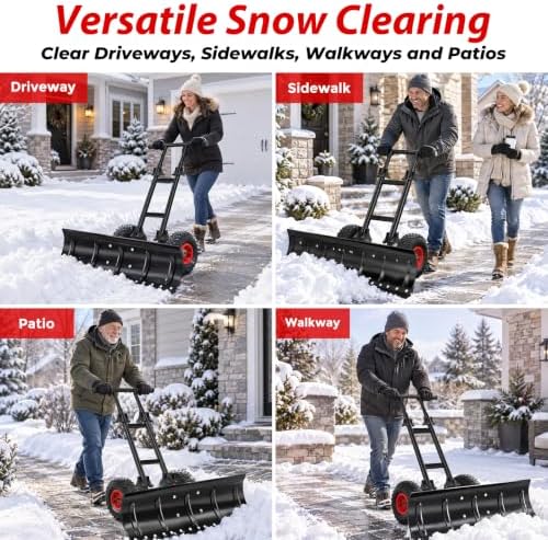 TomCare 36 in Snow Shovel with Wheels, Alloy Steel Snow Pusher Shovel