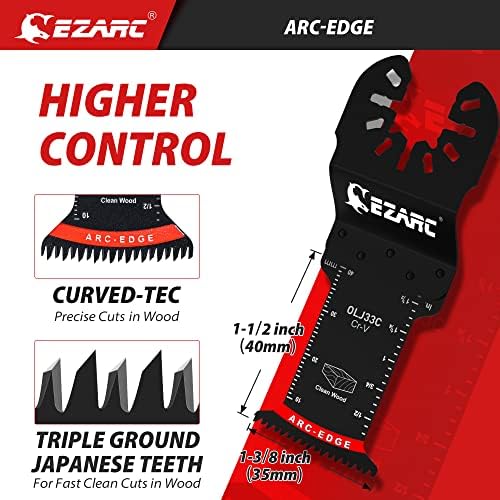 EZARC Japanese Tooth Oscillating Saw Blade, 5 PCS Arc Edge Oscillating Multitool Blades Clean Cut for Wood, Plastic (Pack of 2)