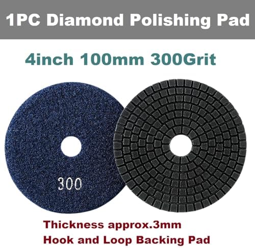 Diamond Polishing Pad, 4 inch 100 mm 300 Grit Sanding Discs for Grinder & Polisher, Hook and Loop Backing Pad for Grinding Buffing Granite Marble Concrete Stone (1 Piece)