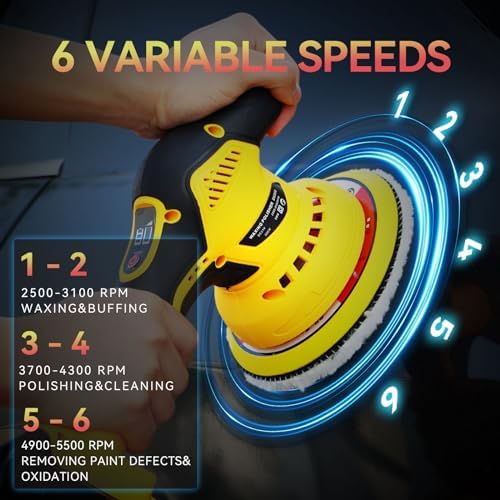 Buffer Polisher Compatible with Dewalt 20V Battery, Cordless 6 Inch Orbital Buffer, Brushless Motor Car Buffer for Boat, Car Polishing and Waxing (Tool Only, NO Battery )