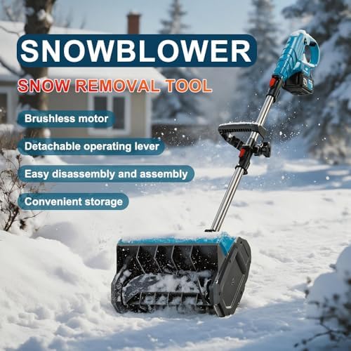 21V Cordless Snow Blower Set, 13-Inch Electric Snow Shovel with Brushless Motor, 2 Li-ion Batteries, Adjustable Handle, Safety Switch for Driveways and Sidewalks (2 Battery Blue)